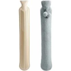 Borsa Dell'acqua Calda Lunga Con Coperchi, Borsa Dell'acqua Calda Da Esterno In Pelliccia Da 2 Litri, Borsa Dell'acqua Calda Grande In Pile (grigio Chiaro)