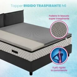 Topper Ancora Più Rigido, Correttore Materasso ORTOPEDICO H6 Cm, Tessuto Traspirante E Sfoderabile - AIR CAUCCIU 160x190 Cm Matrimoniale Standard
