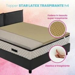 Topper 100% LATTICE, Correttore Materasso H4 Cm, Tessuto Traspirante E Sfoderabile – AIR STAR LATEX 160x190 Cm Matrimoniale Standard