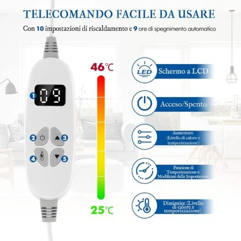 COSTWAY Coperta Elettrica Riscaldata, Coperta Morbida A Riscaldamento Con 9 Impostazioni Di Calore, Flanella Lavabile In Lavatrice, Con Telecomando (Blu, 163 X 130 Cm) 5 COSTWAY Coperta Elettrica Riscaldata, Coperta Morbida A Riscaldamento Con 9 Impostazioni Di Calore, Flanella Lavabile In Lavatrice, Con Telecomando (Blu, 163 X 130 Cm) - immagine 3