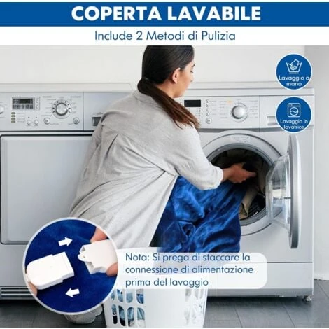 COSTWAY Coperta Elettrica Riscaldata, Coperta Morbida A Riscaldamento Con 9 Impostazioni Di Calore, Flanella Lavabile In Lavatrice, Con Telecomando (Blu, 163 X 130 Cm) 6 COSTWAY Coperta Elettrica Riscaldata, Coperta Morbida A Riscaldamento Con 9 Impostazioni Di Calore, Flanella Lavabile In Lavatrice, Con Telecomando (Blu, 163 X 130 Cm) - immagine 4