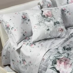 Caleffi - Completo-lenzuola Emotions 100% Cotone Floreale Matrimoniale Grigio