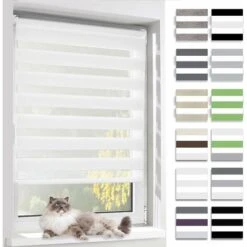 Tenda A Rullo Giorno Notte, Tessuto Doppio, 50 X 150 Cm Bianca, Tenda Senza Foratura, Traslucida, Protezione Privacy