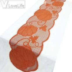 Runner Da Tavolo A Forma Di Zucca Per La Decorazione Della Tavola Autunnale - Runner Da Tavola Del Ringraziamento 72 X 13 Pollici - Runner Da Tavola In Pizzo Arancione 1pz