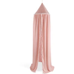 Baldacchino Rotondo Per Letto A Cupola In Cotone Con Palline Carine Altezza Di 94,5 Pollici Tenda Da Gioco Per Bambini Appesa Zanzariera Per Camerette, Culle, Decorazione Regali (rosa)