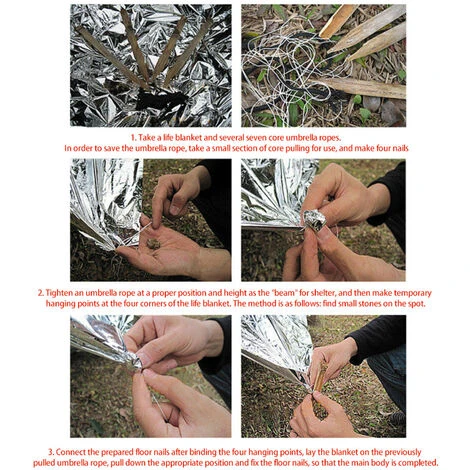 Coperta Di Emergenza Coperta Di Sopravvivenza Tenda Da Campeggio Attrezzatura Di Emergenza Esterna Impermeabile Termica (Silver, Silver-1pcs) 5 Coperta Di Emergenza Coperta Di Sopravvivenza Tenda Da Campeggio Attrezzatura Di Emergenza Esterna Impermeabile Termica (Silver, Silver-1pcs) - immagine 3