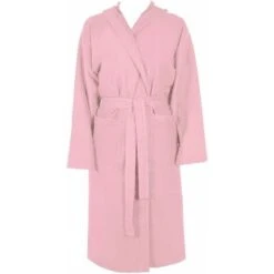 Accappatoio Microfibra Moderno Tinta Unita Morbido Uomo Donna Cintura Tasche Cappuccio Rosa - L