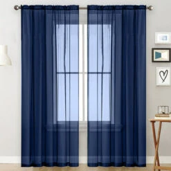 Tende Trasparenti Per Soggiorno Tasca Per Asta Finestra Pannelli Per Tende Camera Da Letto Tende In Voile Semitrasparenti Blu Scuro (39''Wx98''L,2 Panels)