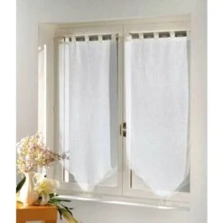 Douceur D'Intérieur 1621088 - Coppia Tende A Vetro Luminea In Tinta Unita, 45/120 Cm, Colore: Bianco - [Confezione 2 Pezzi]