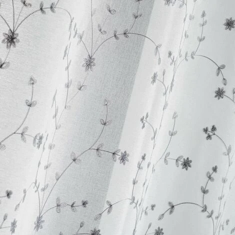 Douceur D'intérieur. Coppia Di Tende Dritte Con Passanti, 60 X 160 Cm, Velate, Sabbiate, Ricamate Con Piccoli Fiori, Colore: Bianco/grigio. 4 Douceur D'intérieur. Coppia Di Tende Dritte Con Passanti, 60 X 160 Cm, Velate, Sabbiate, Ricamate Con Piccoli Fiori, Colore: Bianco/grigio. - immagine 2