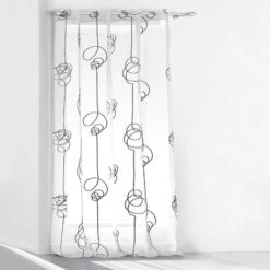 Douceur D'Intérieur 1622788 - Tenda Con Occhielli, In Voile Di Poliestere Stampato, Motivo Spirali Irregolari, 240 X 140 Cm, 1 Pezzo, Colore: Bianco/Nero