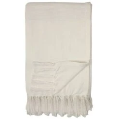 Copriletto A Frange 140 X 200 Cm Cotone Beige - SEGNA