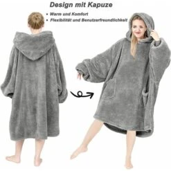 WOLTU Coperta Con Cappuccio E Maniche. Coperta Felpa In Flanella Con 2 Grandi Tasche. Morbida E Calda Per Donne E Uomini. Come Coperta TV. Grigio. 107x90cm -Vendite ATMOSPHERA || None || Maxwell & Williams 81160601 2