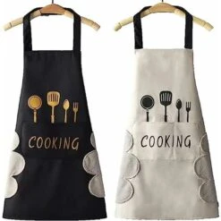 Grembiule Da Cucina 2 Pezzi Con Tasche Impermeabili, Asciuga Mani, Bavaglino Per Cucinare Pittura Lavori Domestici Regalo Nero E Bianco Sporco