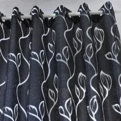 None Tende Trasparenti In Voile Foglia Ricamata Per Camera Da Letto Moderne Con Occhielli Tenda In Voile - Foglia Nera - 100 X 250 Cm