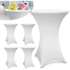 Randaco Set Di 5 Copritavolo Bianchi Per Tavolo Pieghevole Alto 105 Cm,Bianco, Ø 60-65 Cm