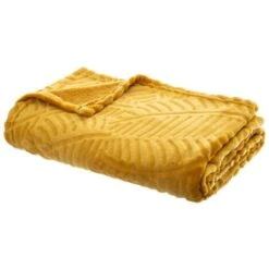 Plaid Flan 3d Ocra Foglia - 125 X 150 Cm - Atmosphera Créateur D'intérieur