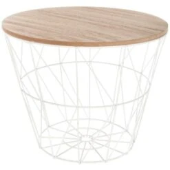 Tavolino Kumi In Metallo Bianco - Tavolino In Metallo Bianco Kumi, Mdf, Acciaio, Dimensioni D. 38 X H. 30,5 Cm - Atmosphera Créateur D'intérieur