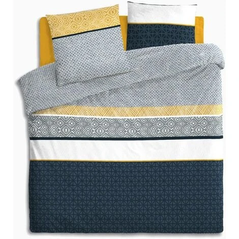 Set Letto Stampato Etnico Blu 240x220 - Set Di Biancheria Da Letto A Righe Etniche Blu, In Cotone, Dimensioni L. 240 X L. 220 Federe: L. 65 X L. 65 Cm - Atmosphera Créateur D'intérieur 6 Set Letto Stampato Etnico Blu 240x220 - Set Di Biancheria Da Letto A Righe Etniche Blu, In Cotone, Dimensioni L. 240 X L. 220 Federe: L. 65 X L. 65 Cm - Atmosphera Créateur D'intérieur - immagine 4