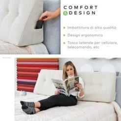 EVERGREENWEB - Cuscino Da Lettura Ergonomico, Cuscino Schienale A Cuneo Per Letto E Divano Cuscino Per Gambe Testata Letto Misura 200x26 Cm Colore Ghiaccio 100% Made In ItalyCHILL PILLOW -Vendite ATMOSPHERA || None || Maxwell & Williams 83808217 3