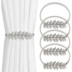 4 Pezzi Fermatende Per Tende Con Foglie Argento Fermatenda Regolabile 45cm Tende Fermatenda Fibbia Per Decorazione Domestica Soggiorno Camera Da Letto