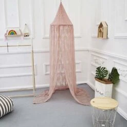 MINKUROW Baldacchino Per Letto Per Bambini, Zanzariera Da Principessa, Decorazione Per Cameretta Dei Bambini, Perfetta Per Natale, Capodanno (con Lacci, Rosa)