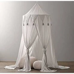 MINKUROW Baldacchini Per Lettino Per Bambini, Decorazione Per La Stanza Delle Ragazze, Zanzariera In Mussola Per Bambini, Altezza 240 Cm, Grigio