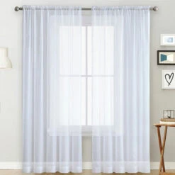 Tende Trasparenti Soggiorno Tasca Asta Finestra Tenda Pannelli Camera Da Letto Tende Semi Velate Voile Bianco (39''Wx51''L,2 Pannelli)