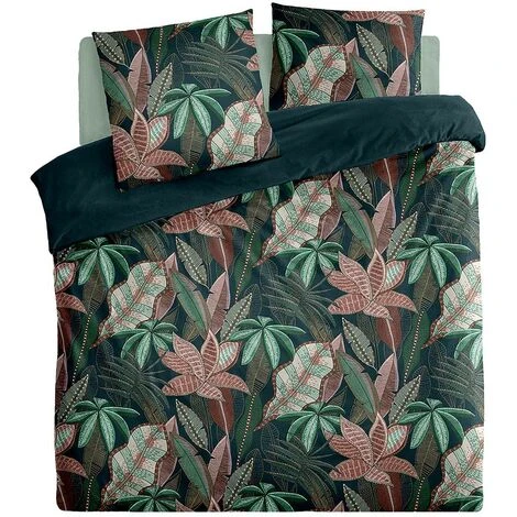 Set Da Letto Stampato Nikau, Cotone, Verde, 240x220 Cm - Atmosphera Créateur D'intérieur 3 Set Da Letto Stampato Nikau, Cotone, Verde, 240x220 Cm - Atmosphera Créateur D'intérieur