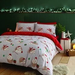 Catherine Lansfield Set Copripiumino Singolo, Lino Cotone Poliestere, Grigio, Piumone 1 Piazza