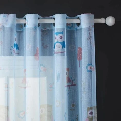 None Set Di 2 Tende Per Camerette Per Bambini Tende Trasparenti Con Motivo Gufo Con Occhielli Interessanti, 140 X 260 Cm, Blu 4 None Set Di 2 Tende Per Camerette Per Bambini Tende Trasparenti Con Motivo Gufo Con Occhielli Interessanti, 140 X 260 Cm, Blu - immagine 2