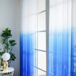 None Set Di 2 Tende Trasparenti Con Occhielli Per Soggiorno, Camera Da Letto, Cucina, 140 X 160, Sfumatura Blu Navy