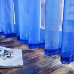 None Set Di 2 Tende Trasparenti Con Occhielli Per Soggiorno, Camera Da Letto, Cucina, 140 X 160, Sfumatura Blu Navy -Vendite ATMOSPHERA || None || Maxwell & Williams 92963010 4