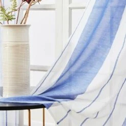 None Set Di 2 Tende Trasparenti Motivo Strisce Linee Geometriche Occhielli 140x220 Cm Per Soggiorno Camera Da Letto Blu Scuro -Vendite ATMOSPHERA || None || Maxwell & Williams 92963205 4