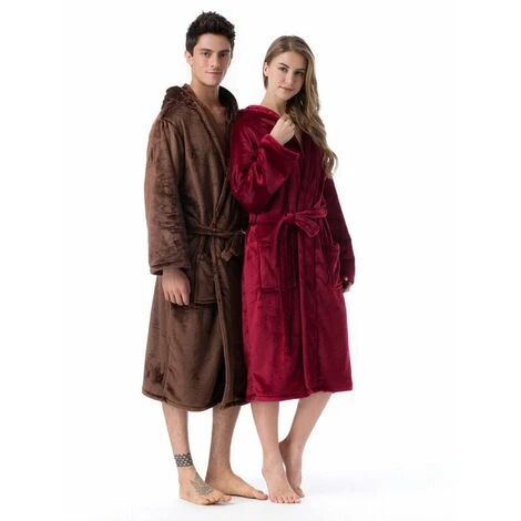 Accappatoio Da Interno/Accappatoio Con Cappuccio Per Donna E Uomo Accappatoio Per Adulti Taglie Bordeaux XL 5 Accappatoio Da Interno/Accappatoio Con Cappuccio Per Donna E Uomo Accappatoio Per Adulti Taglie Bordeaux XL - immagine 3
