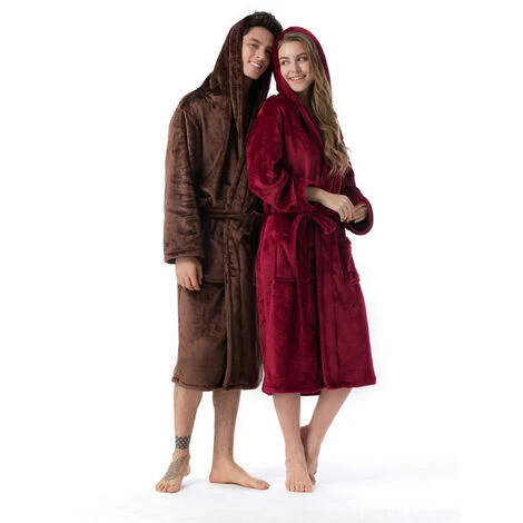 Accappatoio Da Interno/Accappatoio Con Cappuccio Per Donna E Uomo Accappatoio Per Adulti Taglie Bordeaux XL 6 Accappatoio Da Interno/Accappatoio Con Cappuccio Per Donna E Uomo Accappatoio Per Adulti Taglie Bordeaux XL - immagine 4