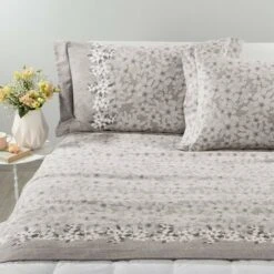 Caleffi - Completo-lenzuola Fiordaliso 100% Cotone Marinaro Matrimoniale Tortora