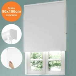 Trade Shop - Tenda Rullo Oscurante 80x180 Cm Bianco Con Catenina Tende Parasole Finestra Casa