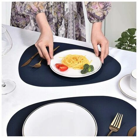 Tovagliette In Pelle Tovagliette Occidentali Lavabili E Resistenti All'olio Tovagliette In Pelle Irregolari Blu Scuro Confezione Da 4 7 Tovagliette In Pelle Tovagliette Occidentali Lavabili E Resistenti All'olio Tovagliette In Pelle Irregolari Blu Scuro Confezione Da 4 - immagine 5