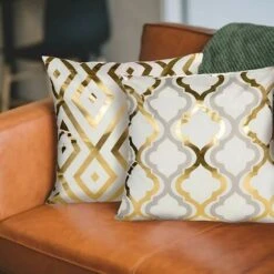 Set Di 4 Fodere Per Cuscino Geometria Moderna Con Cerniera Invisibile, Fodera Per Cuscino Decorazione Casa Soggiorno Camera Da Letto Per Divano Divano, Sedia, Letto, Giardino 45 X 45 Cm (bianco E Oro) -Vendite ATMOSPHERA || None || Maxwell & Williams 95222011 4