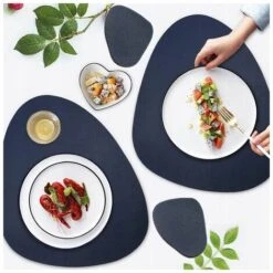 Tovagliette Americane In Pelle Tovagliette Americane Lavabili E Resistenti All'Olio Tovagliette Americane In Pelle Irregolare (Tovaglietta 2 + Sottobicchiere 2) Blu Scuro