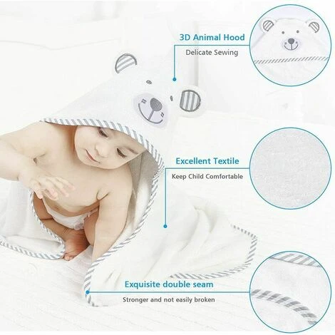 Asciugamano Da Bagno Con Cappuccio In Fibra Di Bambù Organico Mantello Bagnetto Extra Morbido Uscita Bagnetto Assorbente Traspirante Bianco Per Bambini Neonati 0-3 Anni 90 X 90 Cm 6 Asciugamano Da Bagno Con Cappuccio In Fibra Di Bambù Organico Mantello Bagnetto Extra Morbido Uscita Bagnetto Assorbente Traspirante Bianco Per Bambini Neonati 0-3 Anni 90 X 90 Cm - immagine 4