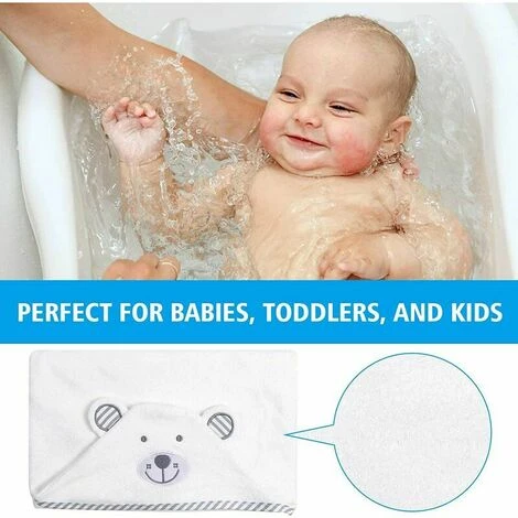 Asciugamano Da Bagno Con Cappuccio In Fibra Di Bambù Organico Mantello Bagnetto Extra Morbido Uscita Bagnetto Assorbente Traspirante Bianco Per Bambini Neonati 0-3 Anni 90 X 90 Cm 7 Asciugamano Da Bagno Con Cappuccio In Fibra Di Bambù Organico Mantello Bagnetto Extra Morbido Uscita Bagnetto Assorbente Traspirante Bianco Per Bambini Neonati 0-3 Anni 90 X 90 Cm - immagine 5