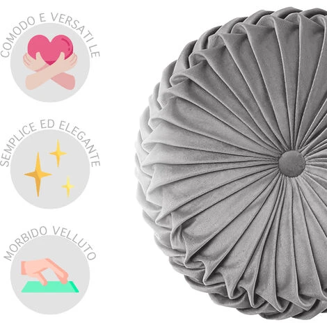 Cuscino Rotondo Zucca Effetto Velluto Circolari Per Divano Decorativo Letto 40 Cm Grigio 6 Cuscino Rotondo Zucca Effetto Velluto Circolari Per Divano Decorativo Letto 40 Cm Grigio - immagine 4