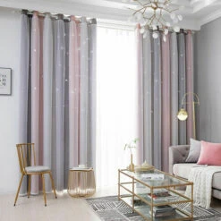 Tende Oscuranti A Doppio Strato Cavo Sfumato Semplice, Motivo A Stelle, Forte Isolamento Oscurante, Per Soggiorno Camera Da Letto, Con Cordino, 1 Pz, Grigio 100 Cm 130 Cm - Grigio 100 Cm 130 Cm