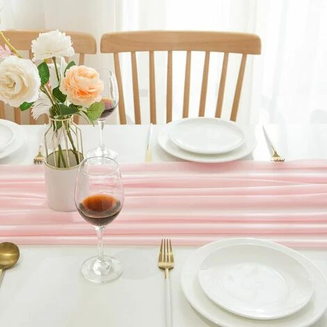 Runner Da Tavola - Decorazione Da Tavola Per Matrimonio E Compleanno - 300 X 70 Cm - Rosa 6 Runner Da Tavola - Decorazione Da Tavola Per Matrimonio E Compleanno - 300 X 70 Cm - Rosa - immagine 4