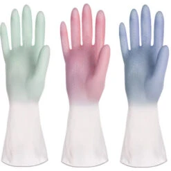 LITZEE Wash Mitt 4 Paia Guanti Di Pulizia Riutilizzabili Senza Lattice, Fodera In Cotone, Guanti Antiscivolo Per Lavastoviglie, Bianco Verde, L