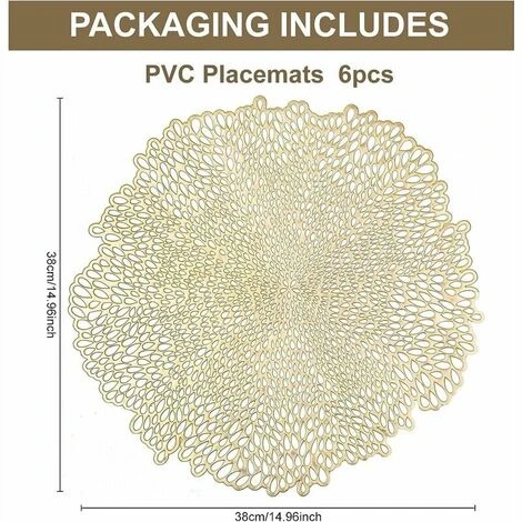 Tovaglietta Rotonda Oro, 6 Pezzi Set Di Tovagliette Lavabili In PVC Resistente Al Calore Per La Decorazione Della Cucina Domestica 38x38cm 4 Tovaglietta Rotonda Oro, 6 Pezzi Set Di Tovagliette Lavabili In PVC Resistente Al Calore Per La Decorazione Della Cucina Domestica 38x38cm - immagine 2