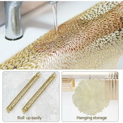 Tovaglietta Rotonda Oro, 6 Pezzi Set Di Tovagliette Lavabili In PVC Resistente Al Calore Per La Decorazione Della Cucina Domestica 38x38cm 5 Tovaglietta Rotonda Oro, 6 Pezzi Set Di Tovagliette Lavabili In PVC Resistente Al Calore Per La Decorazione Della Cucina Domestica 38x38cm - immagine 3