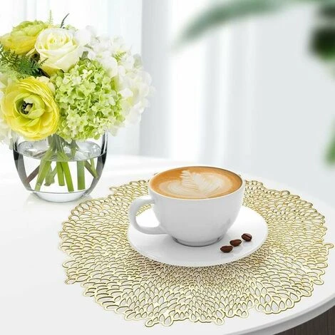 Tovaglietta Rotonda Oro, 6 Pezzi Set Di Tovagliette Lavabili In PVC Resistente Al Calore Per La Decorazione Della Cucina Domestica 38x38cm 6 Tovaglietta Rotonda Oro, 6 Pezzi Set Di Tovagliette Lavabili In PVC Resistente Al Calore Per La Decorazione Della Cucina Domestica 38x38cm - immagine 4